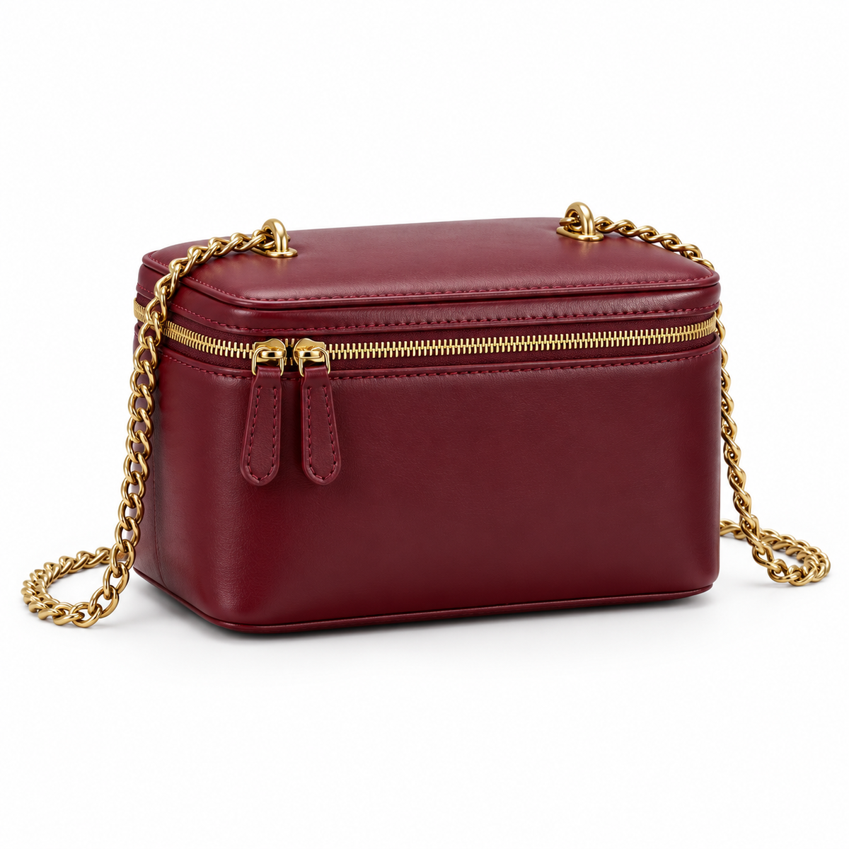 Burgundy Vegan Leather Chain Crossbody Bag-1