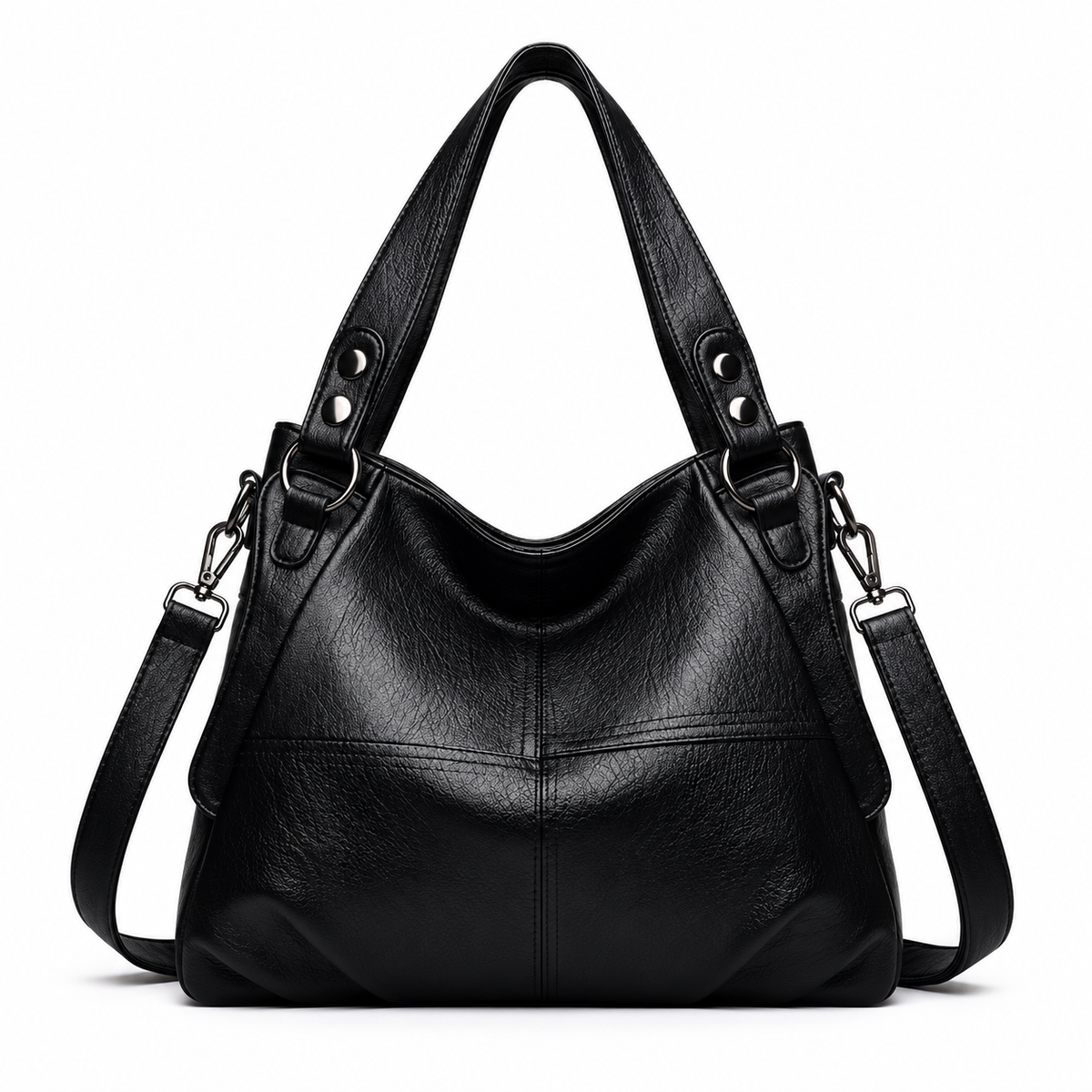 Black Textured Double Handle Shoulder Bag-4
