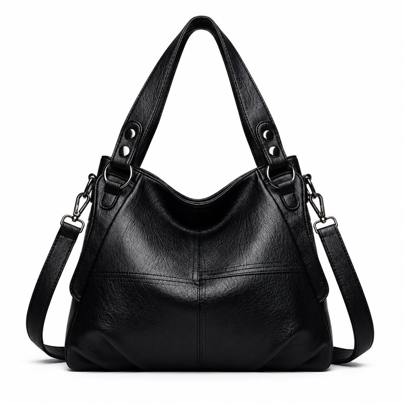 Black Textured Double Handle Shoulder Bag-4
