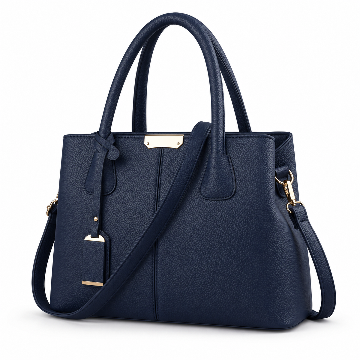 Navy Blue Structured Tote Shoulder Bag-3