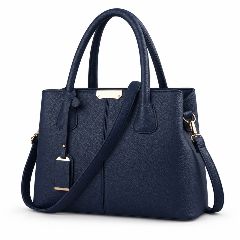 Navy Blue Structured Tote Shoulder Bag-3