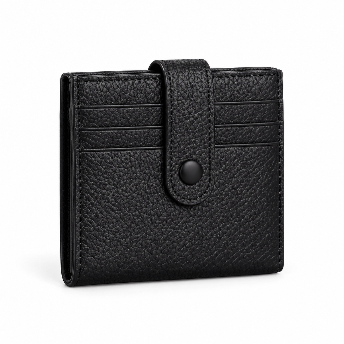 Black Pebbled Card Wallet With Snap-1