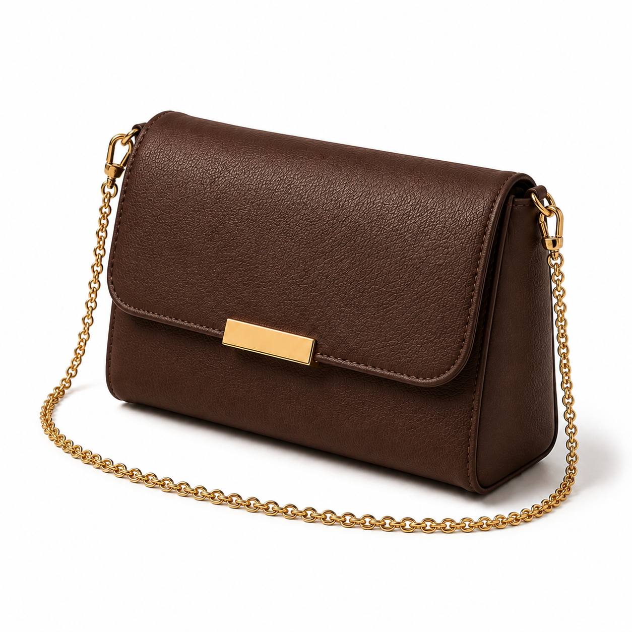 Chocolate Brown Textured Clutch Crossbody Bag with Gold Chain Strap-4