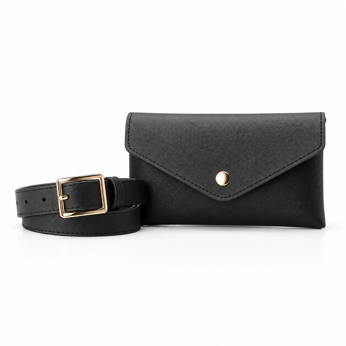 Classic Black Envelope Flap Waist Bag-4