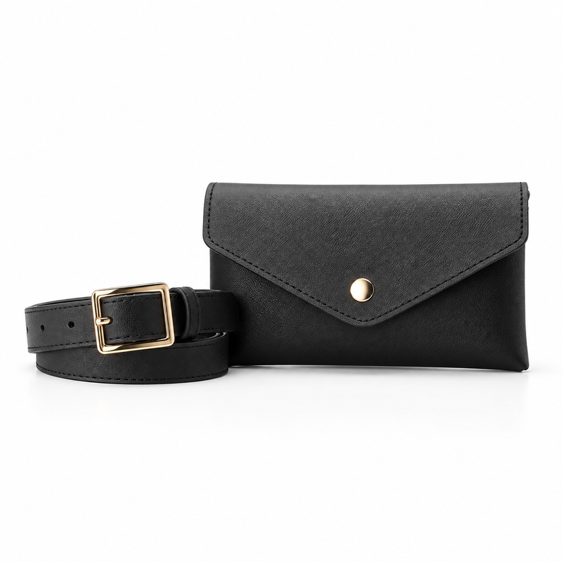 Classic Black Envelope Flap Waist Bag-4