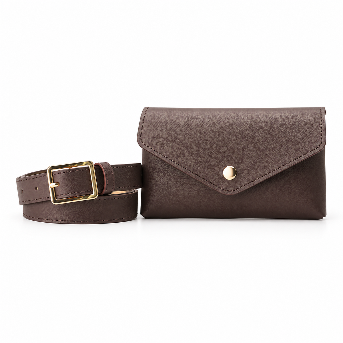 Brown Envelope Waist Bag With Belt-2