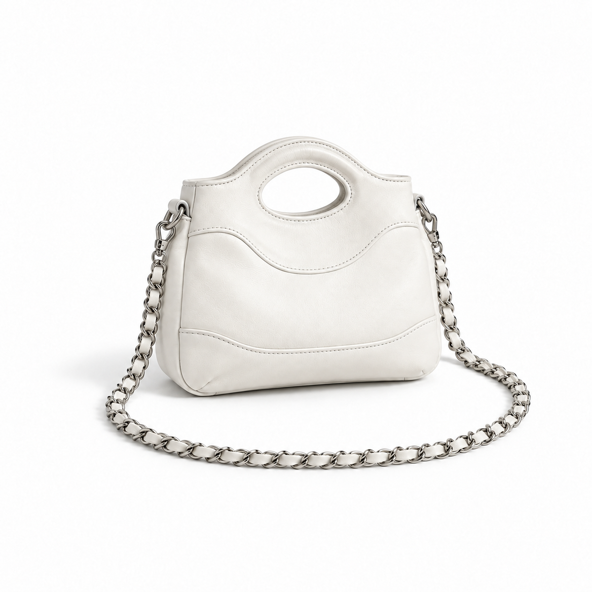 White Chain Handle Structured Handbag-1
