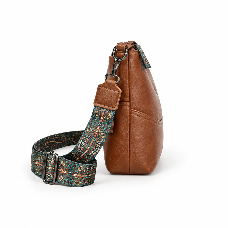 Brown Crossbody Bag With Paisley Strap-3