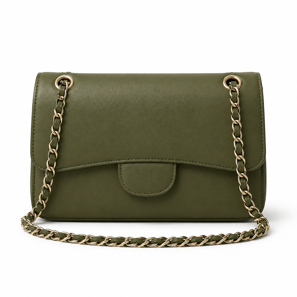 Army Green Chain-Strap Shoulder Bag-4
