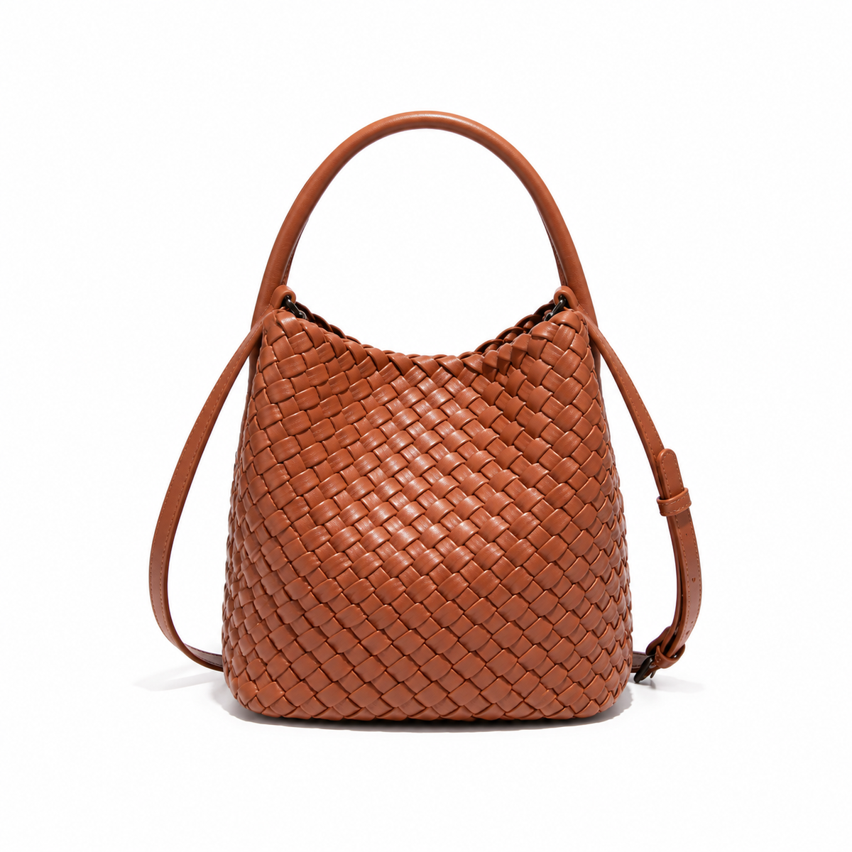 Elegant Brown Woven Bucket Shoulder Bag