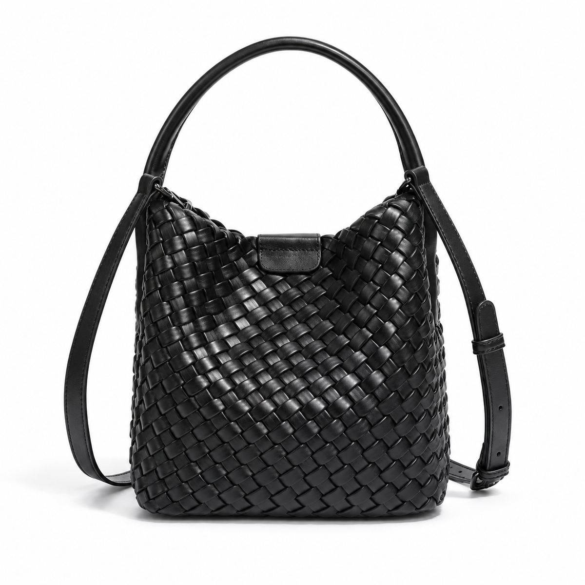 Elegant Black Woven Bucket Shoulder Bag-4