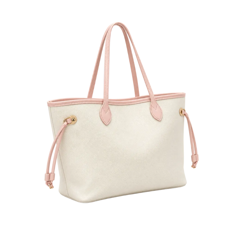 Elegant Vegan Cream Tote Pink Trim-1