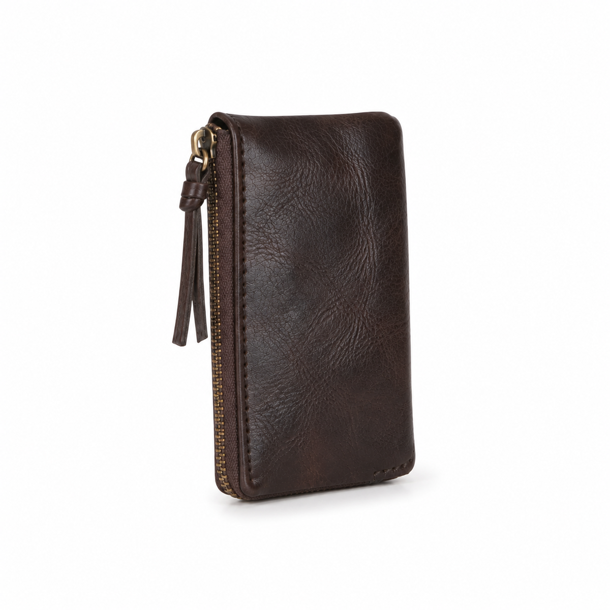 Vintage Brown Leather Zip Wallet Pouch-1