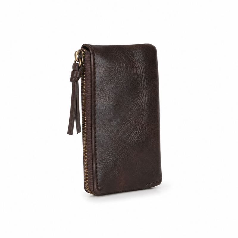 Vintage Brown Leather Zip Wallet Pouch-1