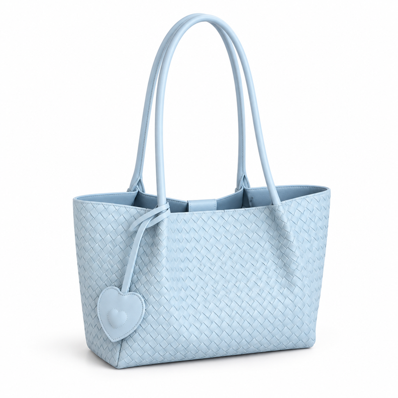 Light Blue Woven Heart Charm Tote-1