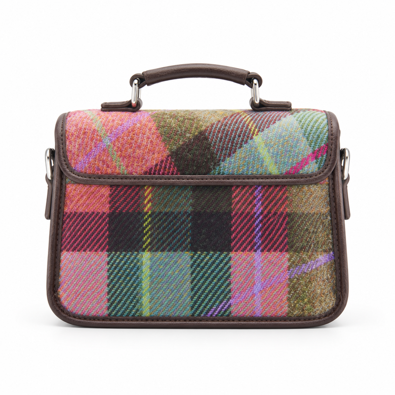 Multicolor Plaid Leather And Canvas Satchel-2