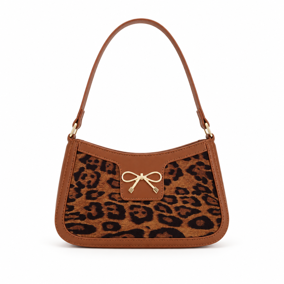 Leopard Print Brown Bow Shoulder Bag-4