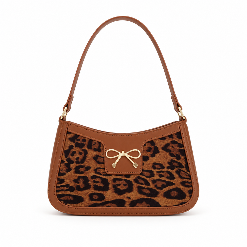 Leopard Print Brown Bow Shoulder Bag-4
