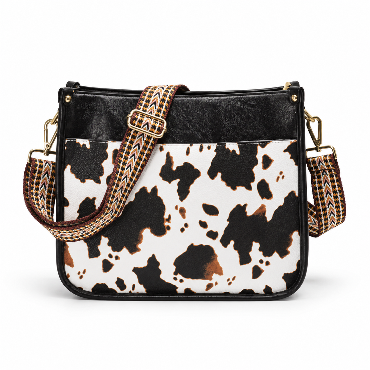 Black Cow Print Adjustable Crossbody Bag-4