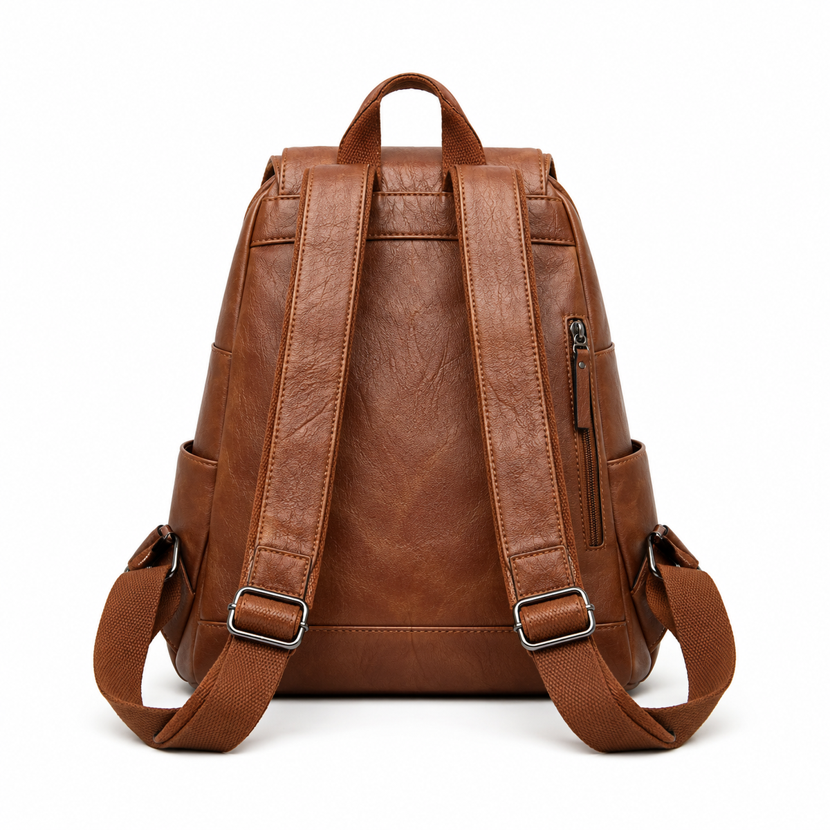 Brown Textured Flap Backpack With Pockets-3
