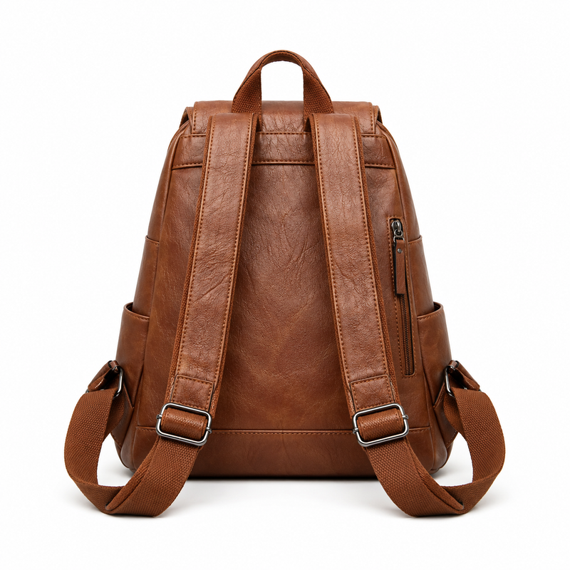 Brown Textured Flap Backpack With Pockets-3