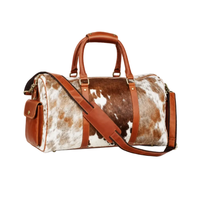 Brown White Cowhide Style Overnight Bag-1