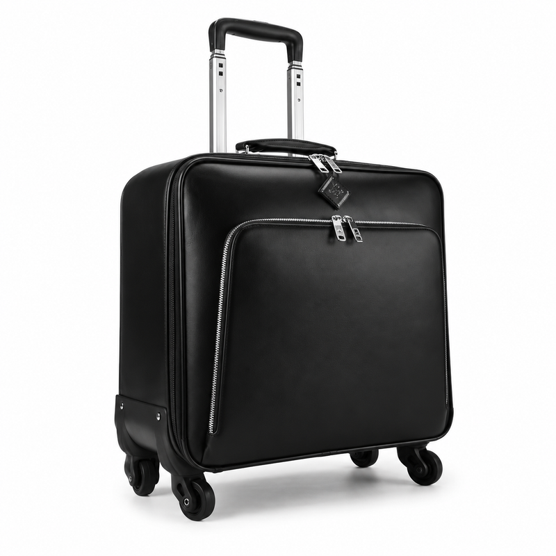 Black Leather Look Rolling Business Suitcase-1