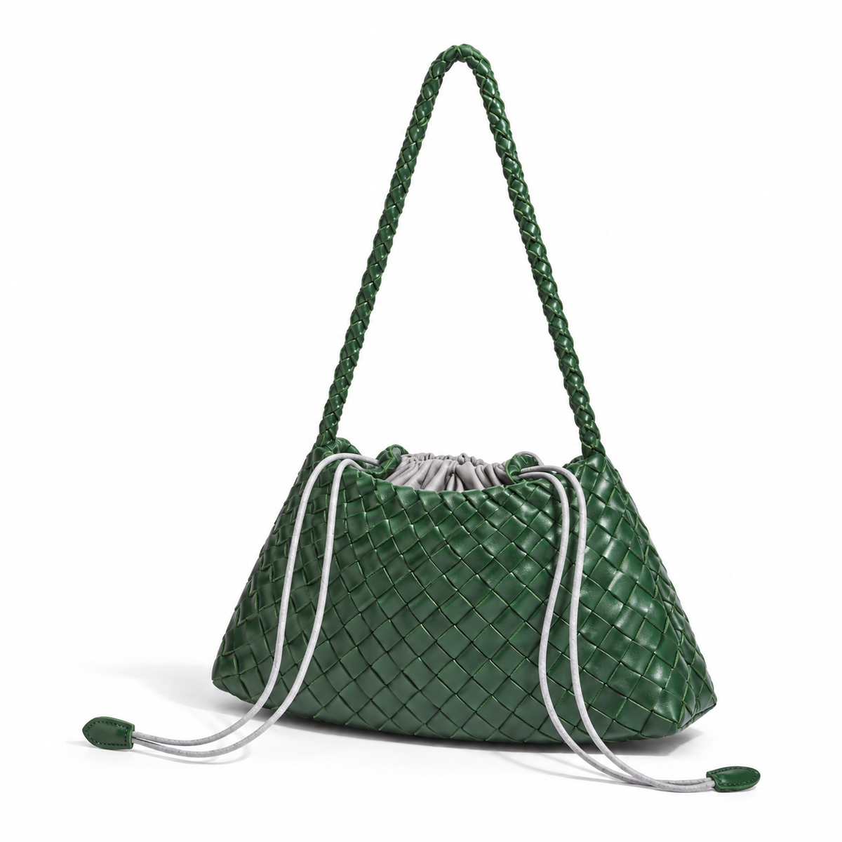 Forest Green Woven Drawstring Shoulder Bag-3