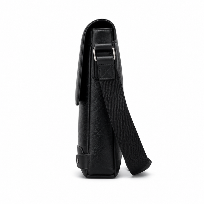 Classic Black Leather Crossbody Messenger Bag-2