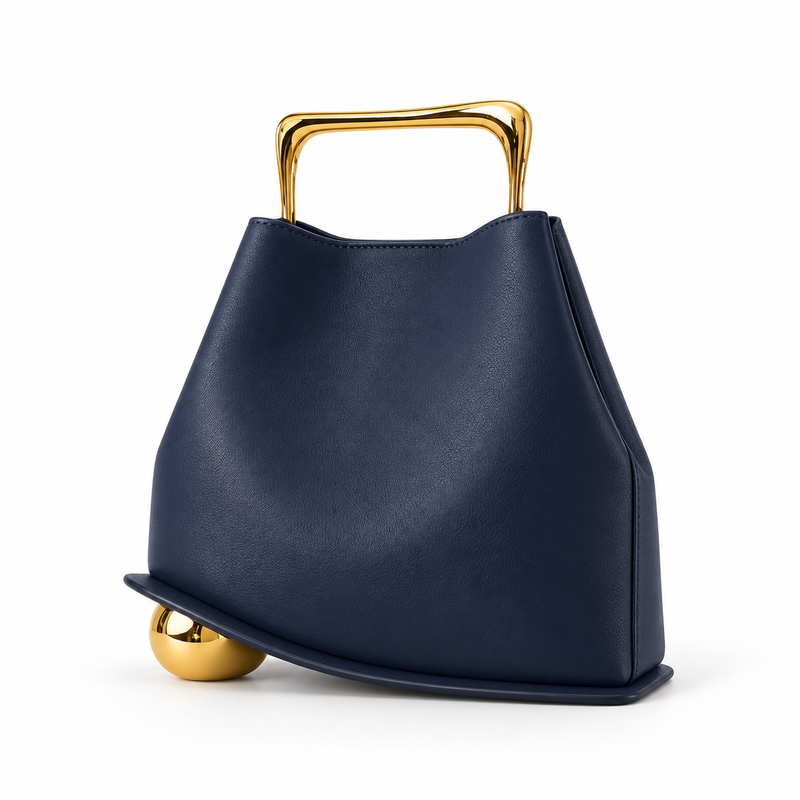 Navy Blue Leather Evening Statement Clutch-3