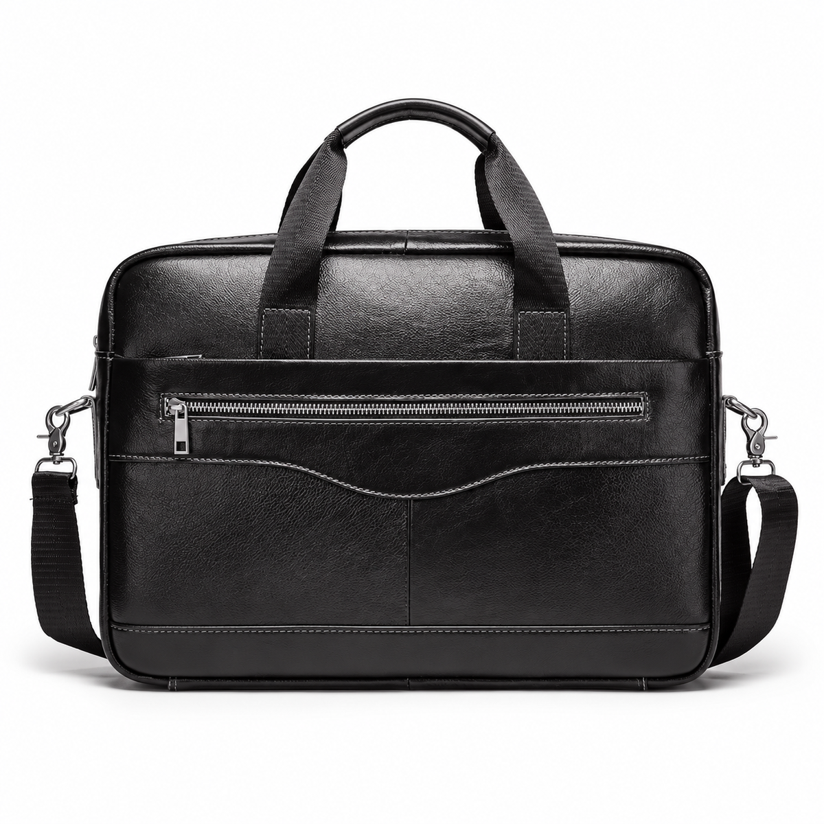 Classic Black Leather Briefcase With Strap-4