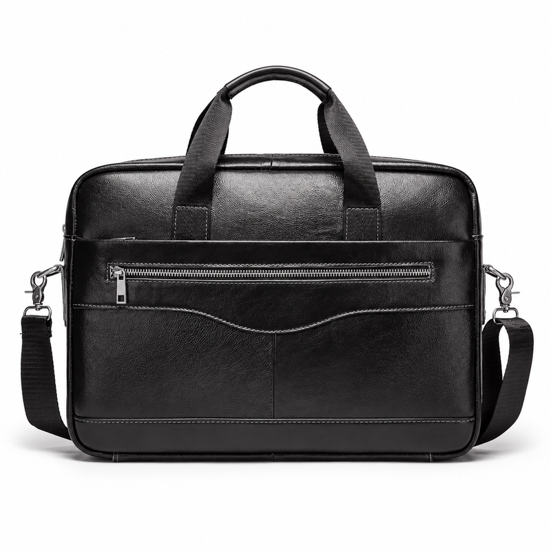 Classic Black Leather Briefcase With Strap-4