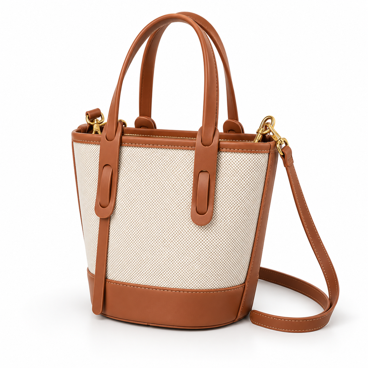 Cream Canvas Bag With Tan Leather