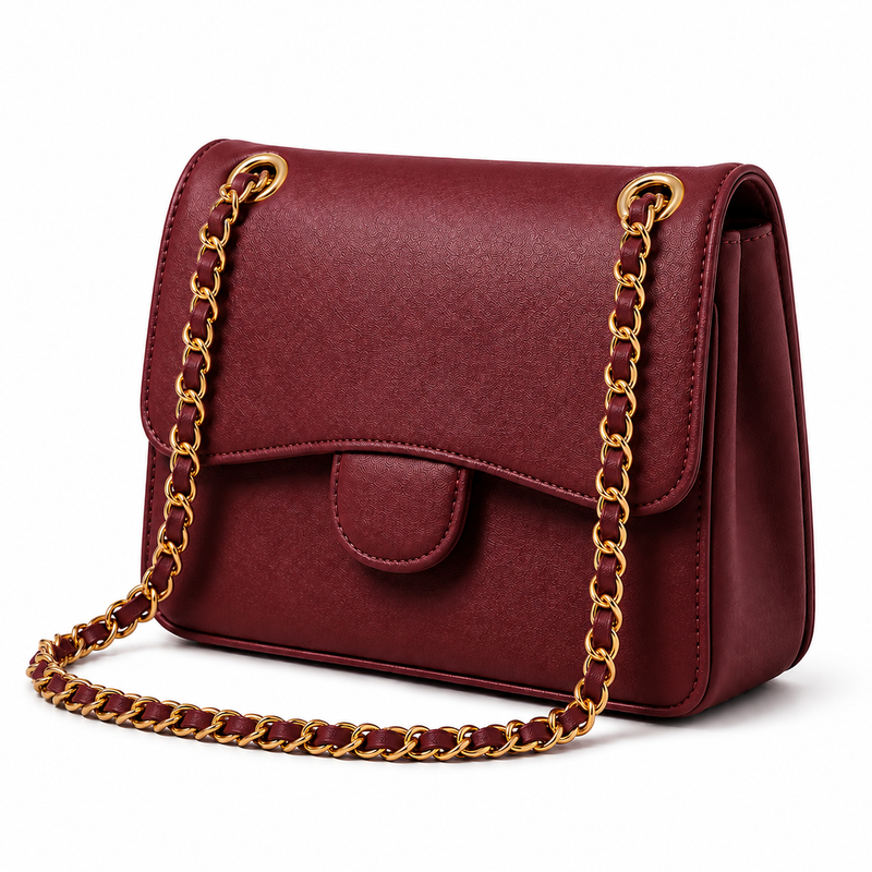 Burgundy Textured Chain Shoulder Bag-3