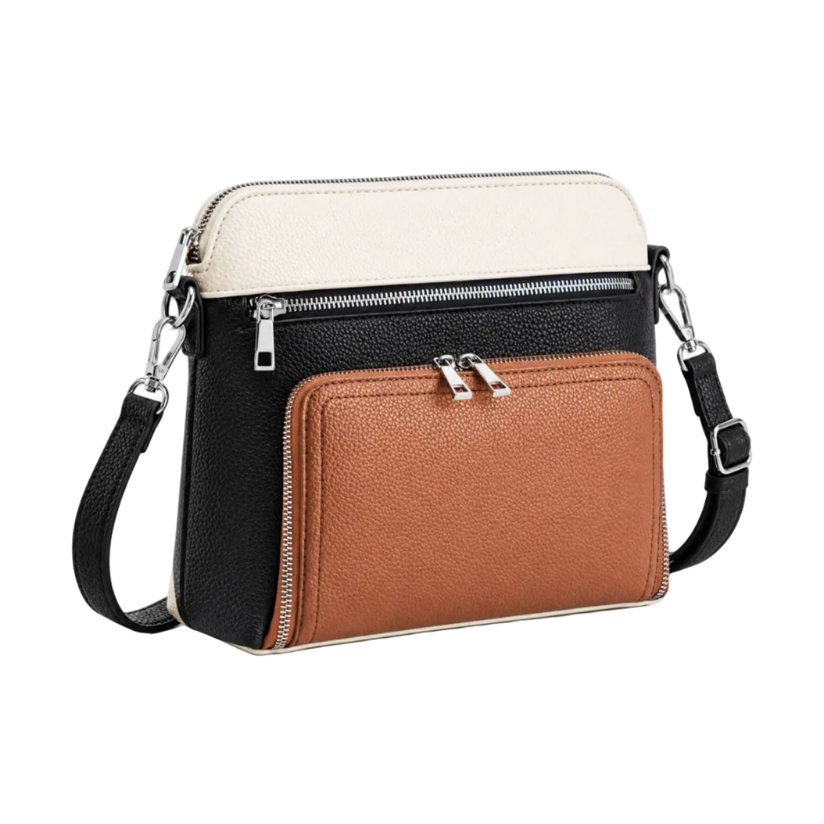 Black Cream Brown Textured Crossbody Bag-1