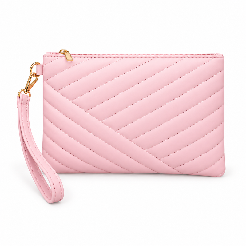 Light Pink Quilted Wristlet Clutch Bag-2