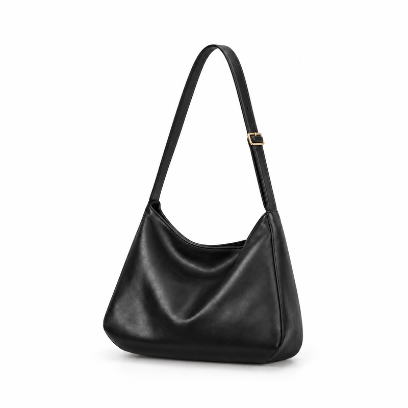 Elegant Black Slouchy Adjustable Crossbody Bag-3