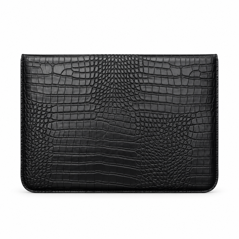Black Crocodile Embossed Leather Laptop Bag-2