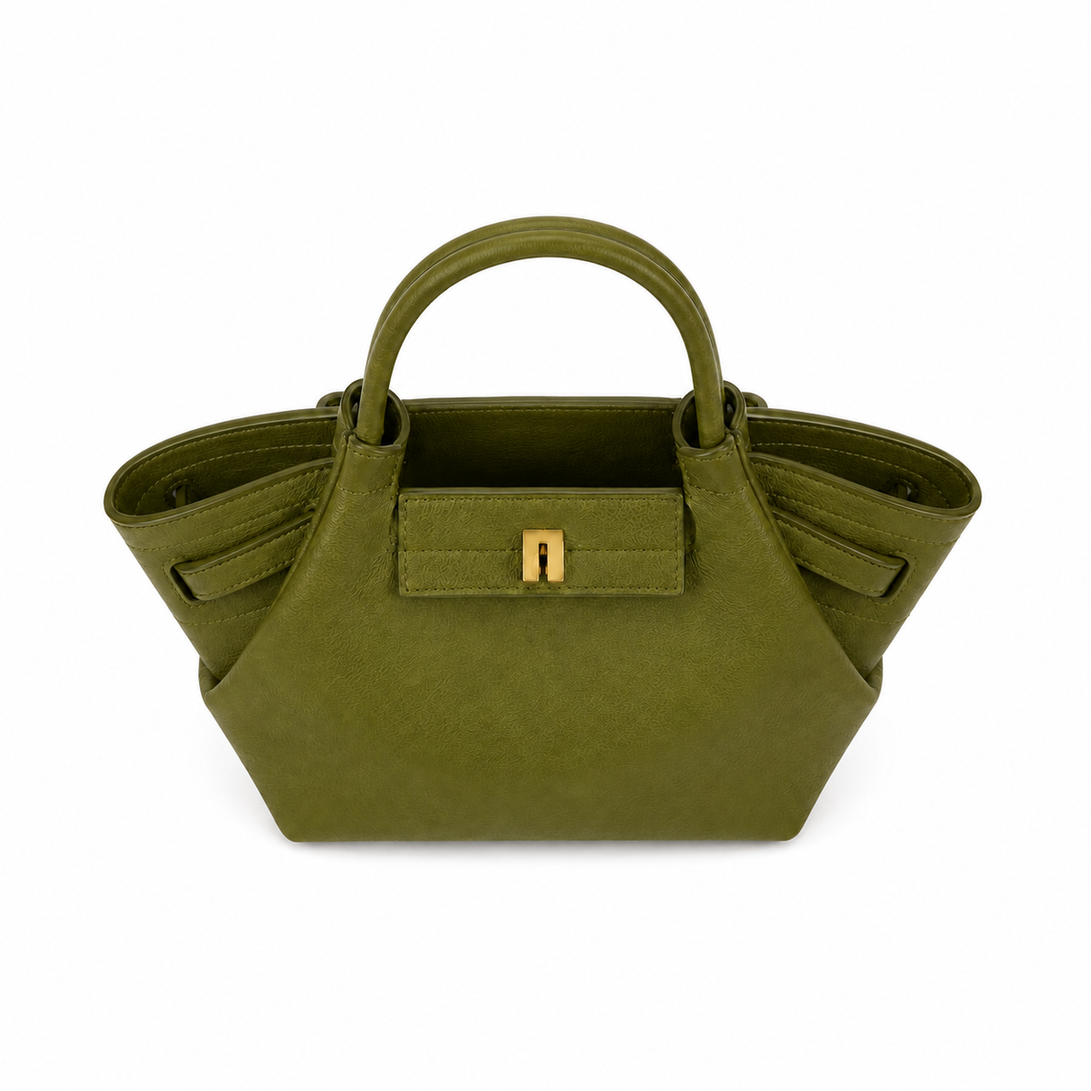 Olive Green Structured Winged Handbag-3