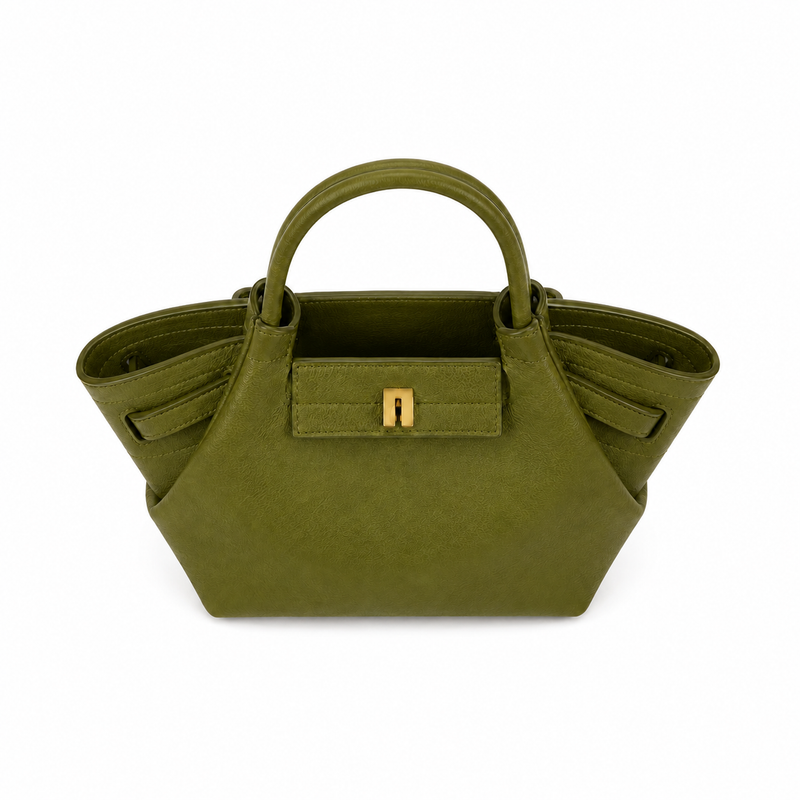 Olive Green Structured Winged Handbag-3