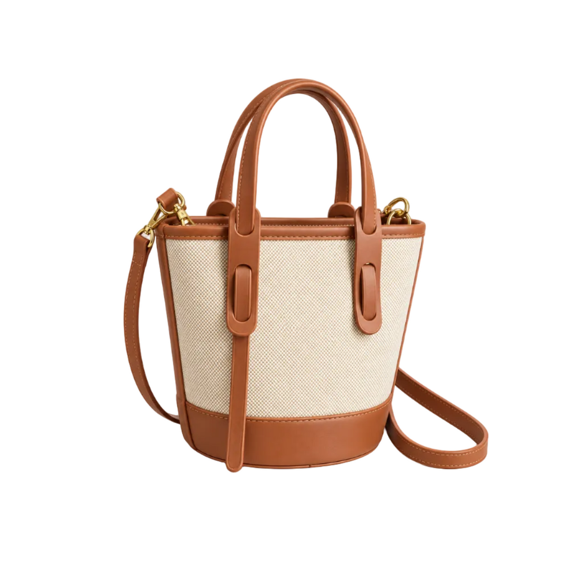 Cream Canvas Bag With Tan Leather