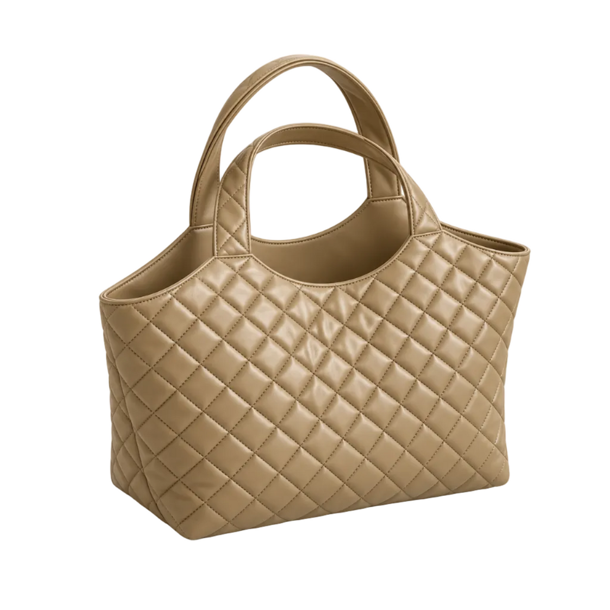 Khaki Quilted Vegan Leather Tote Bag-1
