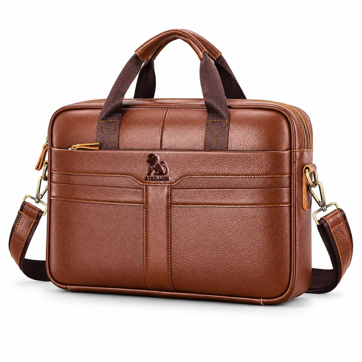 Classic Cognac Leather Briefcase Shoulder Bag-2