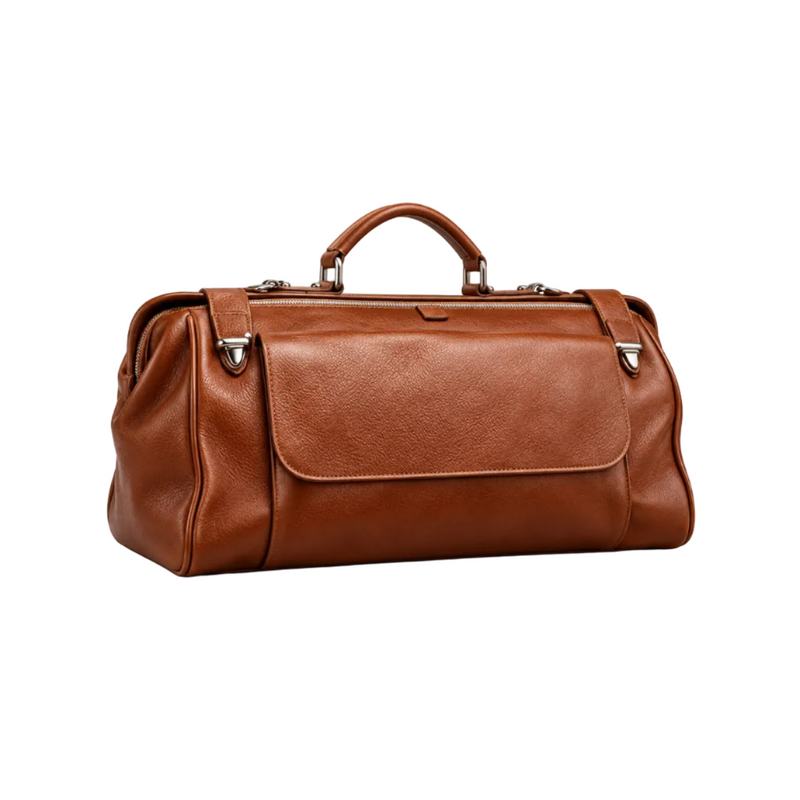 Cognac Brown Leather Duffel Travel Bag-1