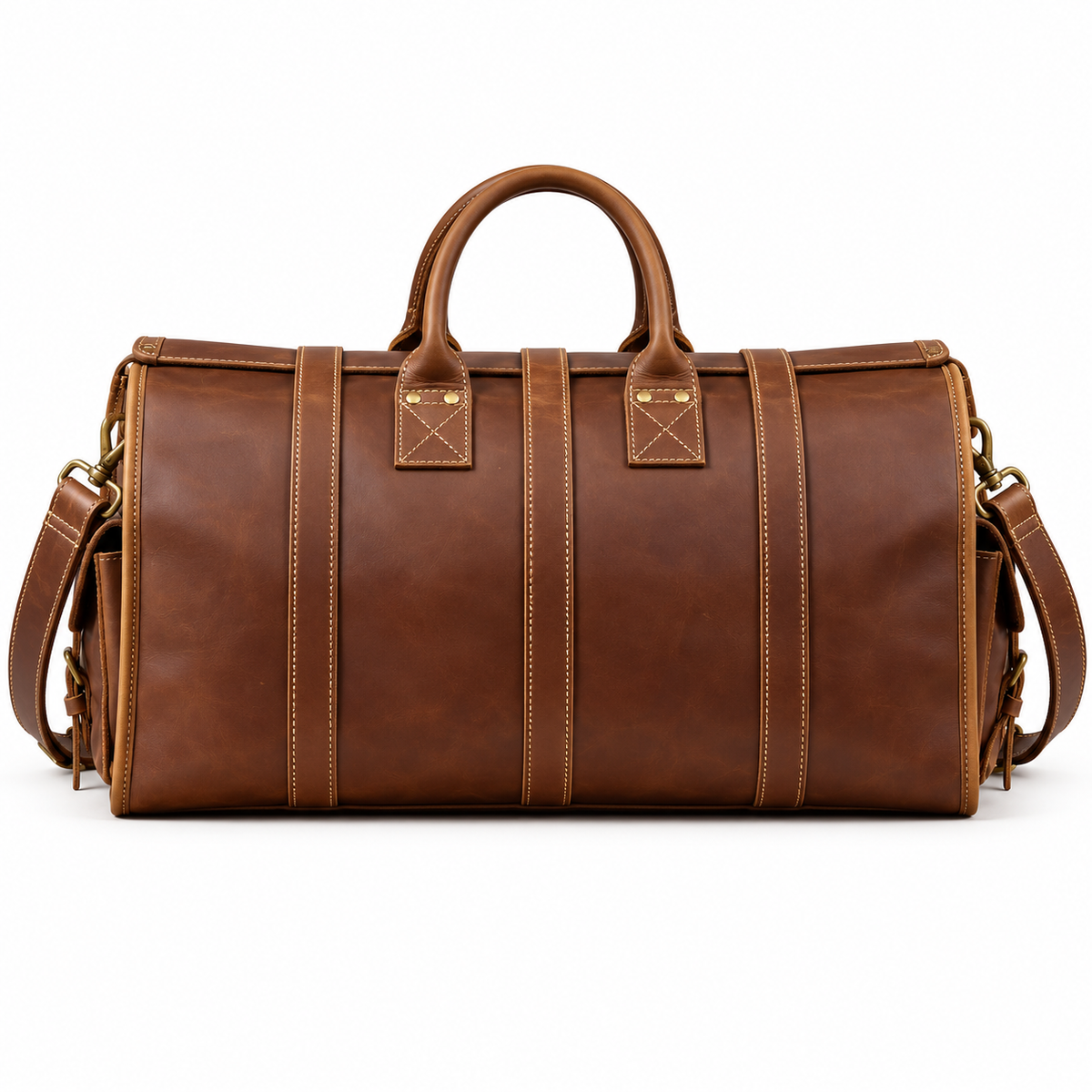 Vintage Brown Buckled Overnight Duffel Bag-3