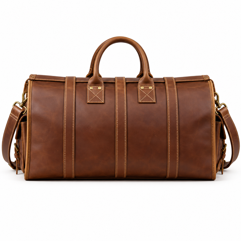 Vintage Brown Buckled Overnight Duffel Bag-3