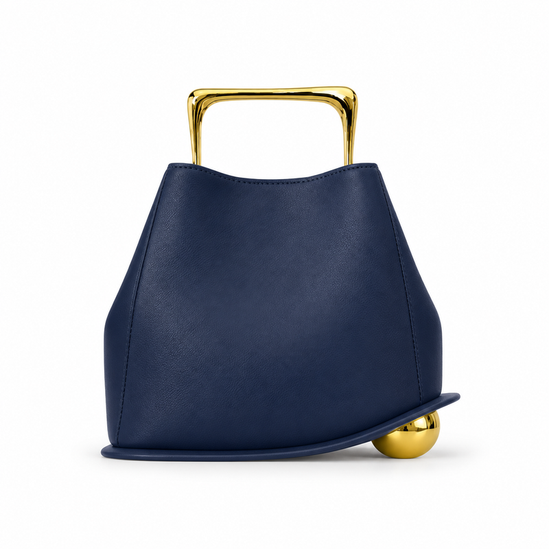Navy Blue Leather Evening Statement Clutch-2