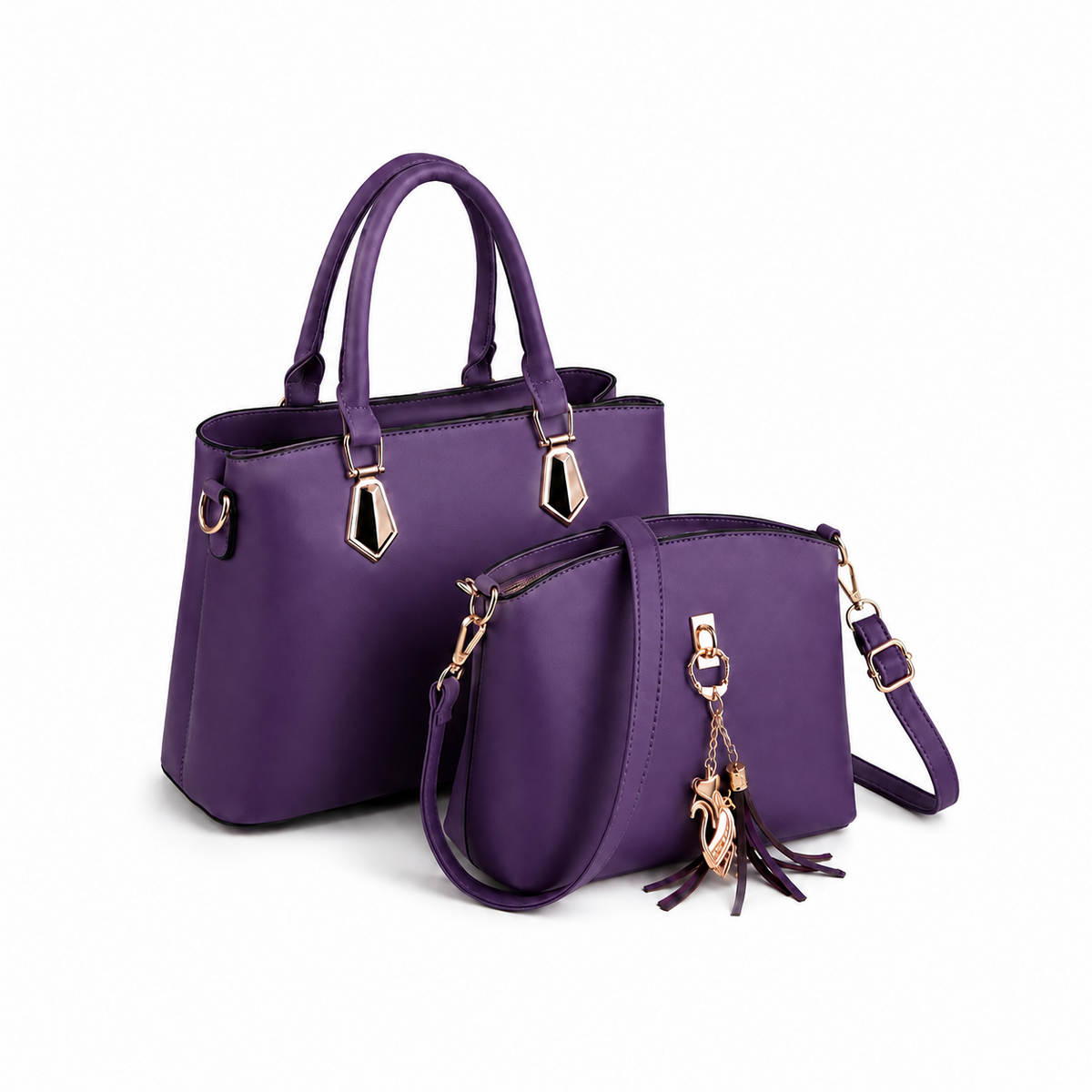 Elegant Purple Two-Piece Gold Accent Handbag-1