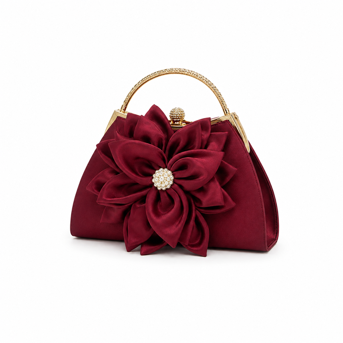 Burgundy Floral Clutch with Pearl Embellishment-3