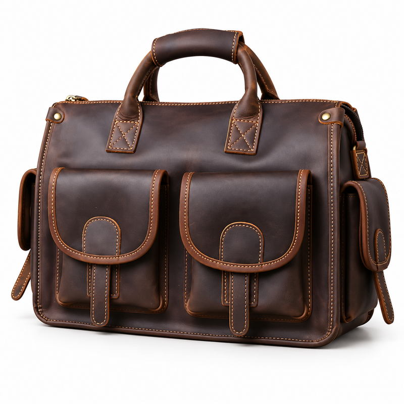 Classic Dark Brown Multi Pocket Briefcase-3